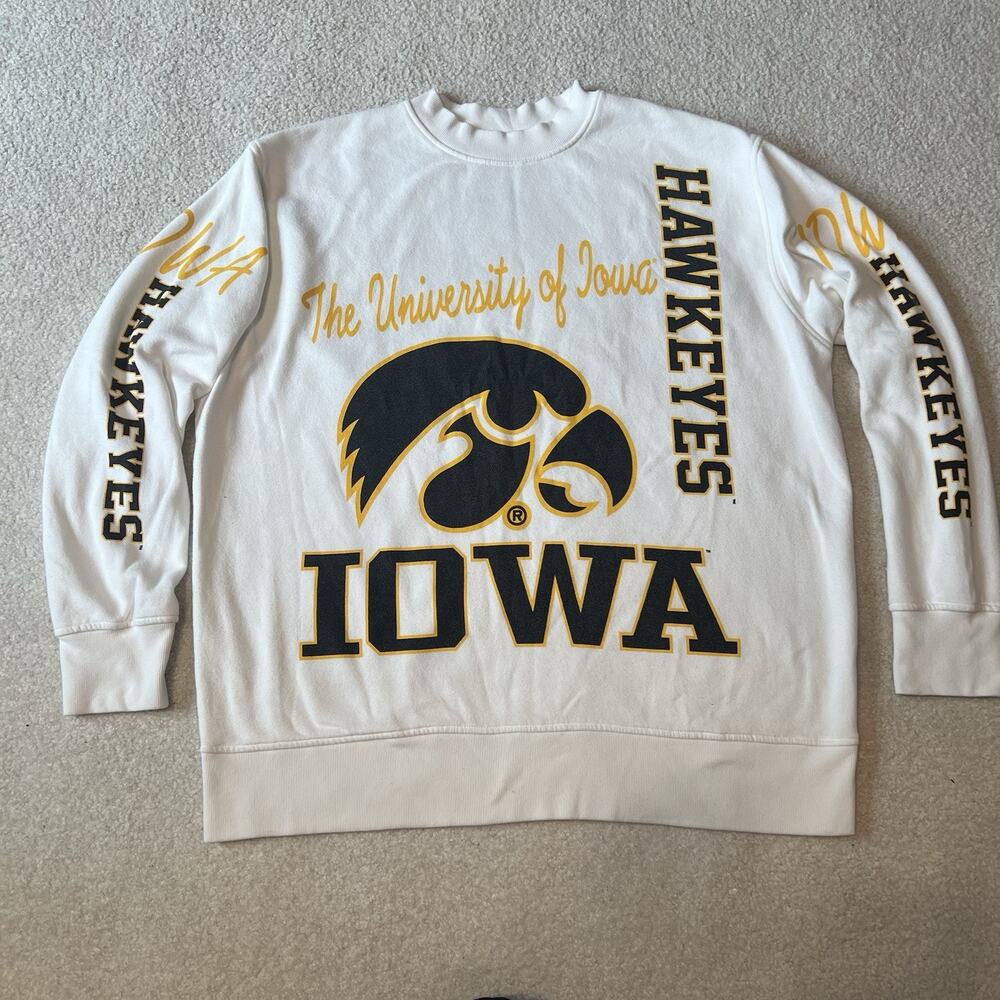 Iowa Hawkeyes White Locale Crewneck Sweatshirt Large Graphic Pullover Double Sid